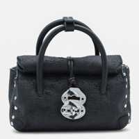 Genti de mana Zanellato Black Leather Dotta Baby Top Handle Bag Femei