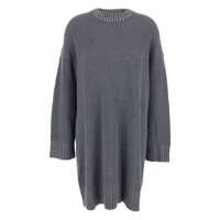 Rochii Grey Dress With Droped Shoulder And Crystal Embellishments In Cashmere Woman Femei