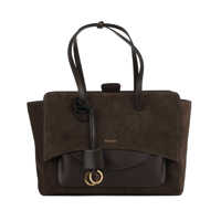 Genti de mana Hidesins Dark Brown Suede And Smooth Leather Flap L Bag Femei