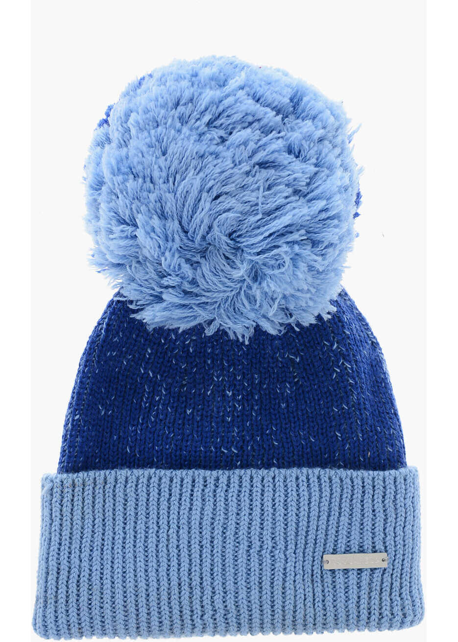 Caciuli DSQUARED2 Two-Tone Wool Blend Beanie With Pom Poms Blue Baieti (BM 19370345) 1