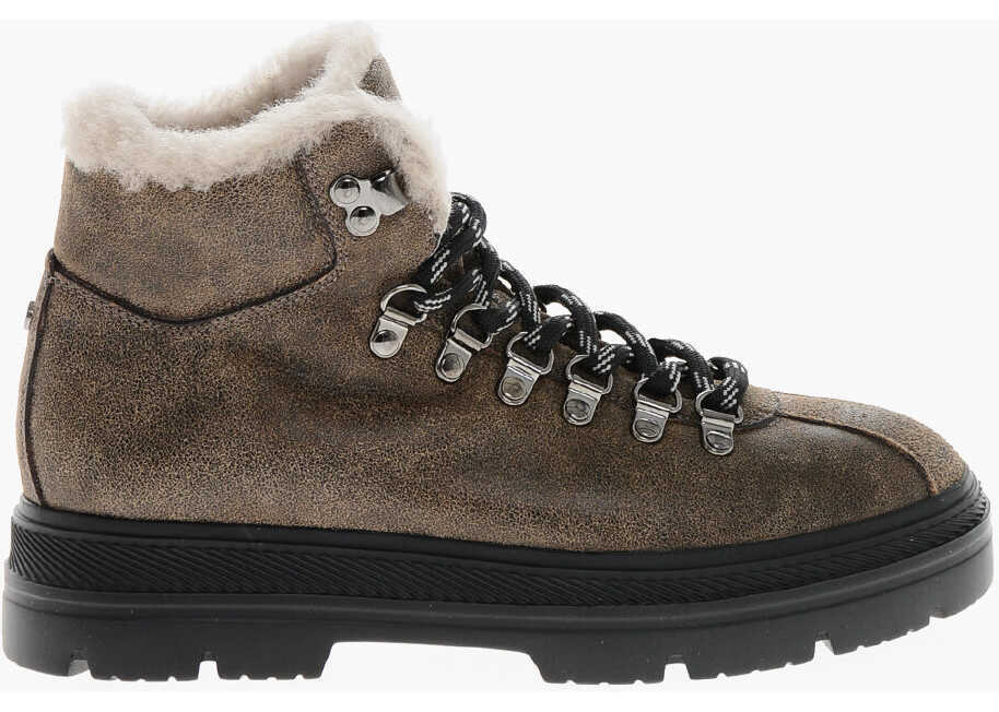 Botine Woolrich Leather Hiking Booties With Shearling Lining Brown Femei (BM 19370351) 3