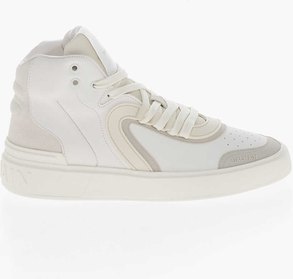 Sneakers Balmain Solid Color Leather Skate High-Top Sneakers With Suede Detai White Barbati (BM 19370477) 3