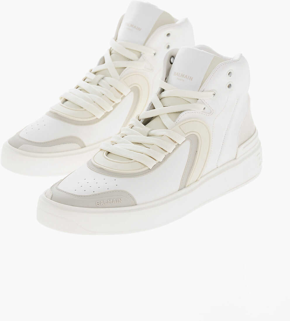 Sneakers Balmain Solid Color Leather Skate High-Top Sneakers With Suede Detai White Barbati (BM 19370477) 1