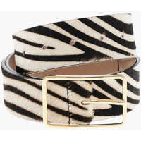 Curele Animal Patterned Ponyskin Belt With Golden Buckle 40Mm Femei