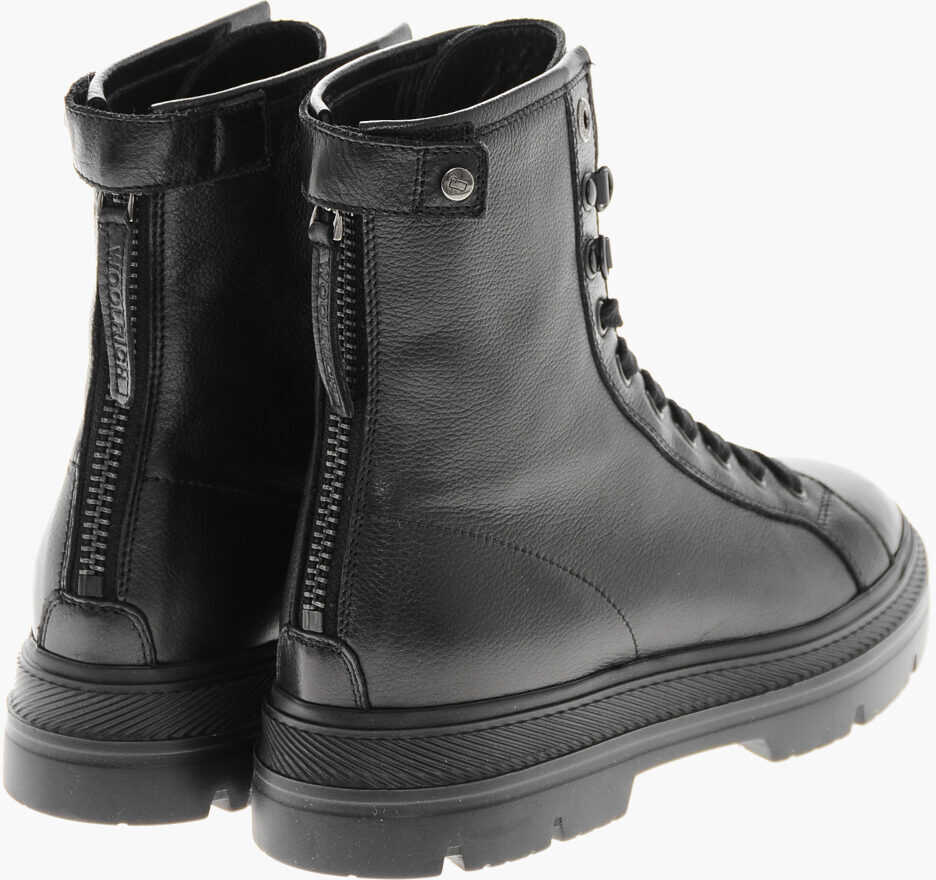 Botine Woolrich Textured Leather Military Lace-Up Booties With Vibram Sole Black Femei (BM 19370708) 2