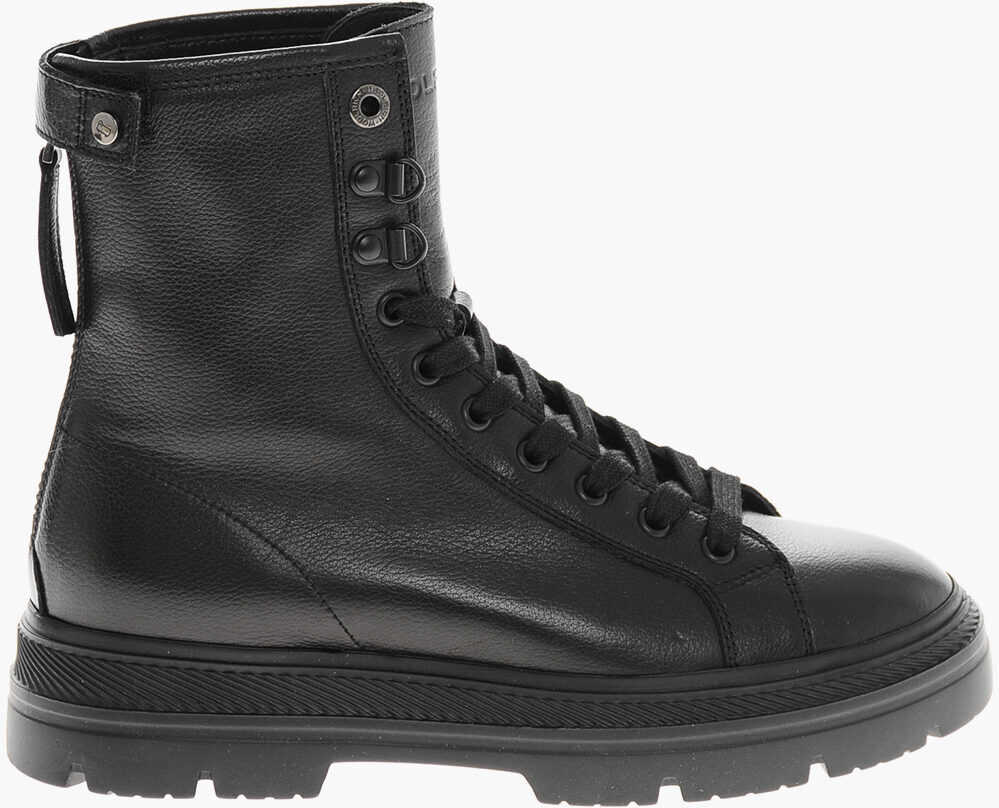 Botine Woolrich Textured Leather Military Lace-Up Booties With Vibram Sole Black Femei (BM 19370708) 3