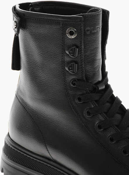 Botine Woolrich Textured Leather Military Lace-Up Booties With Vibram Sole Black Femei (BM 19370708) 4
