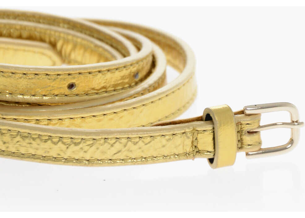 Curele Dries Van Noten Textured Leather Slim Fit Belt 10Mm Gold Femei (BM 19370711) 2