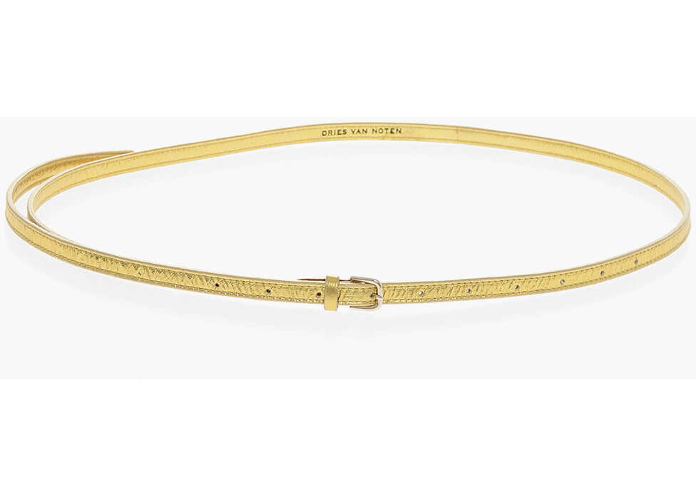 Curele Dries Van Noten Textured Leather Slim Fit Belt 10Mm Gold Femei (BM 19370711) 3