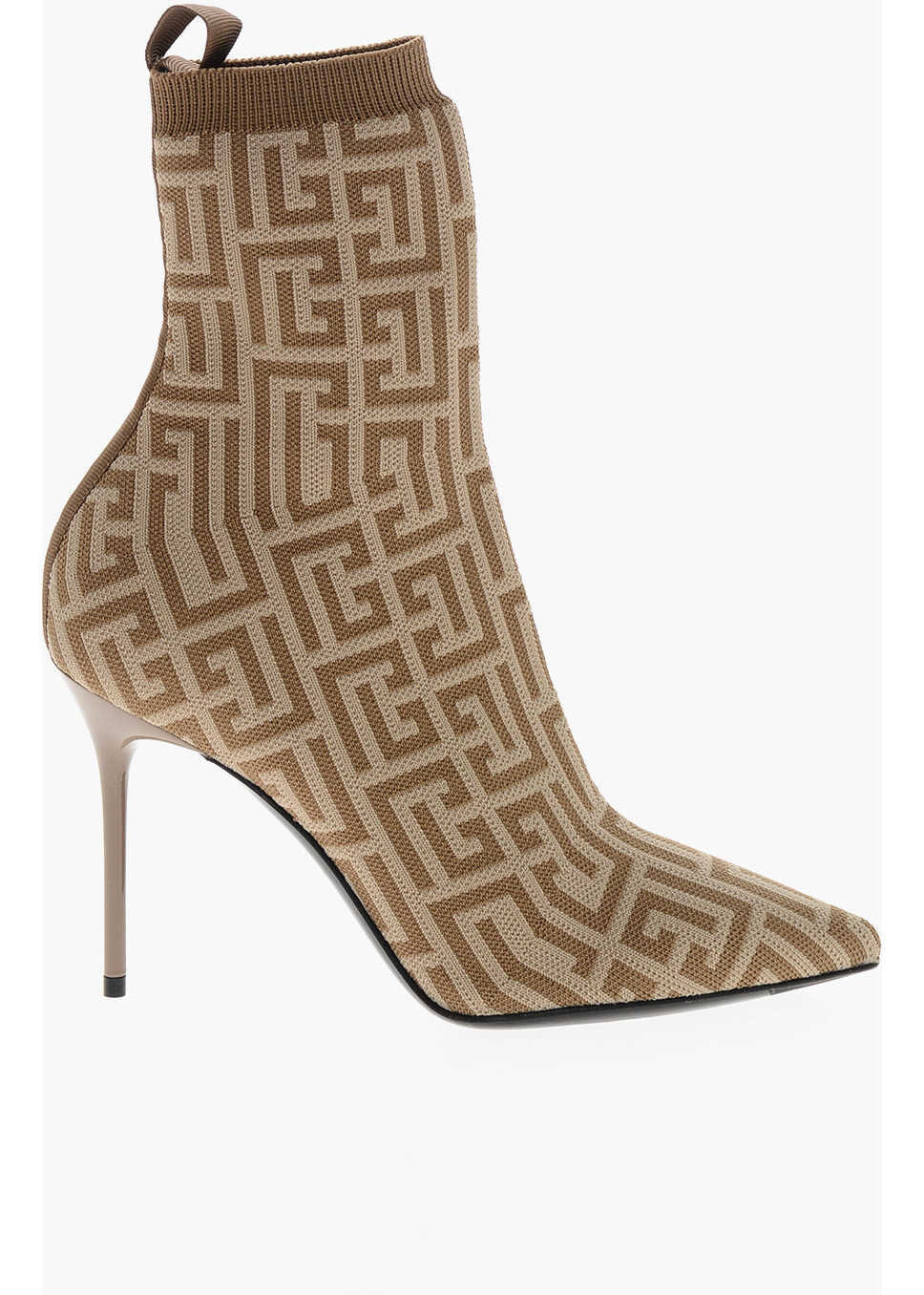 Botine Balmain Monogram Fabric Sock Ankle Boots Skye With 10Cm Heel Beige Femei (BM 19370717) 3