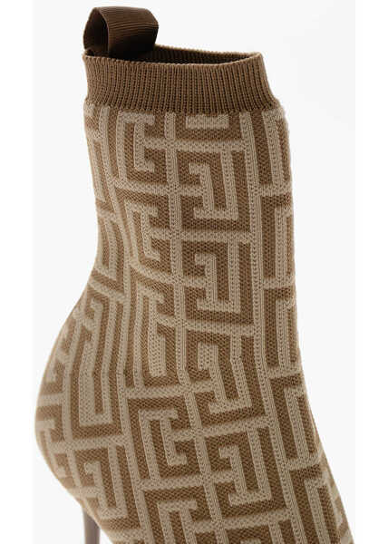 Botine Balmain Monogram Fabric Sock Ankle Boots Skye With 10Cm Heel Beige Femei (BM 19370717) 4