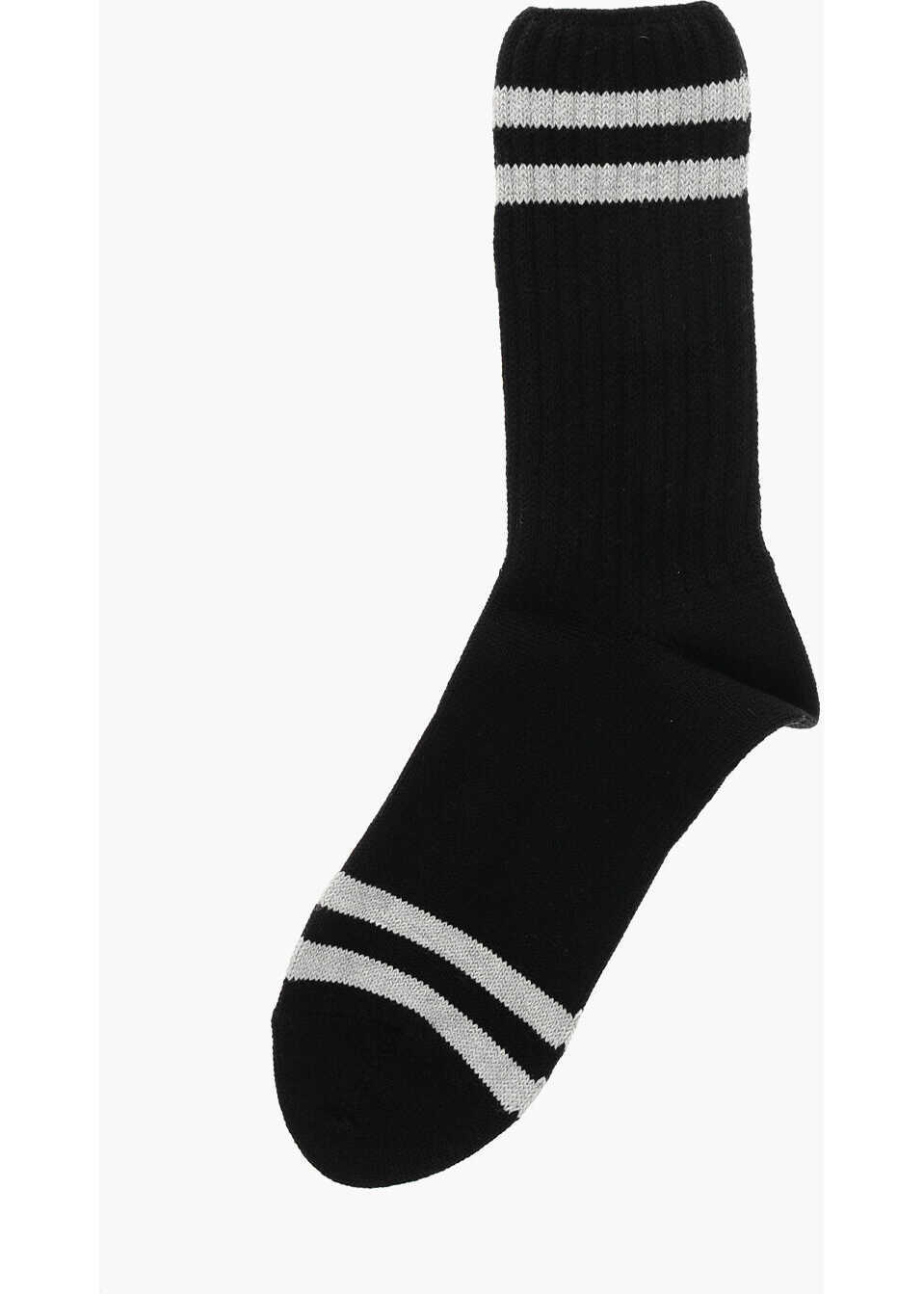 Sosete Thom Browne Merino Wool Long Socks With Embroidery Black Barbati (BM 19370735) 3