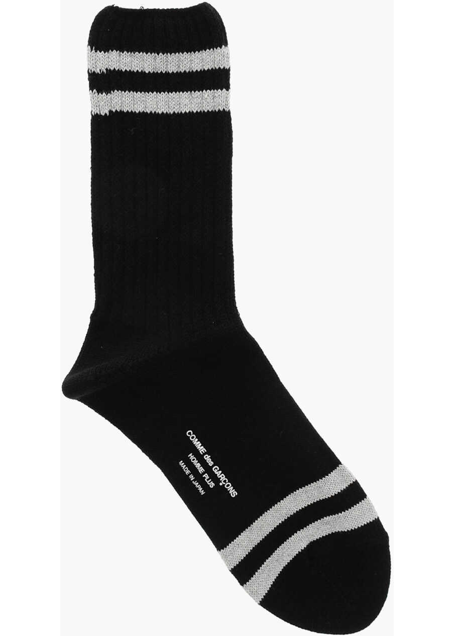 Sosete Thom Browne Merino Wool Long Socks With Embroidery Black Barbati (BM 19370735) 1