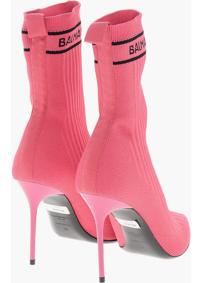 Botine Balmain Ribbed Fabric Boot Skye-Knit Sock Ankle Boots With Heel 10Cm Pink Femei (BM 19370873) 2
