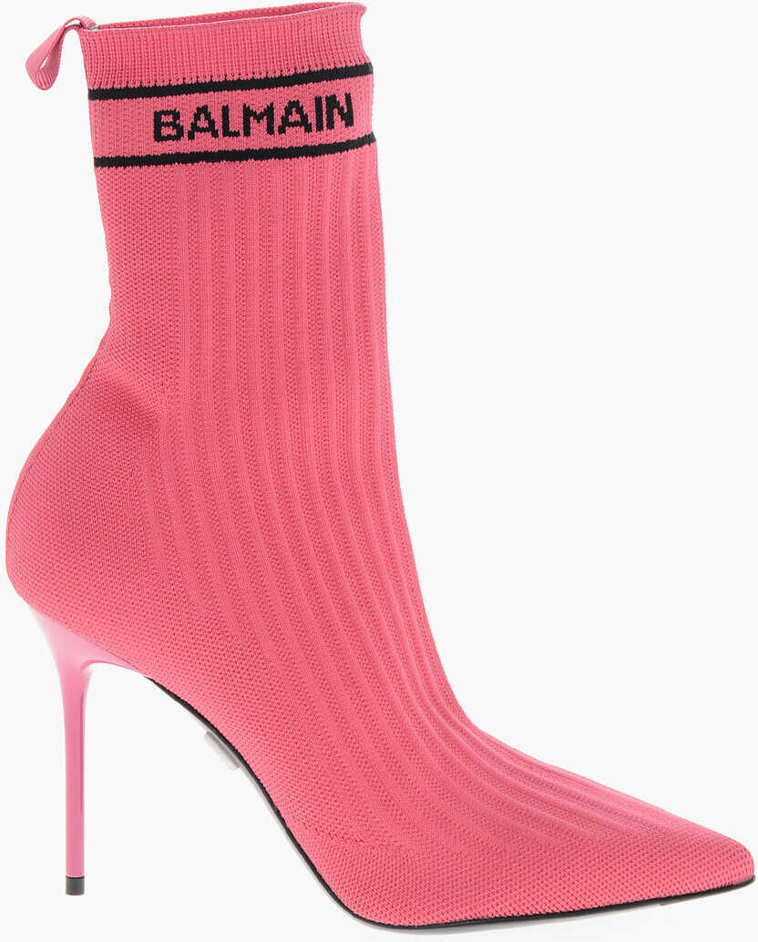 Botine Balmain Ribbed Fabric Boot Skye-Knit Sock Ankle Boots With Heel 10Cm Pink Femei (BM 19370873) 3
