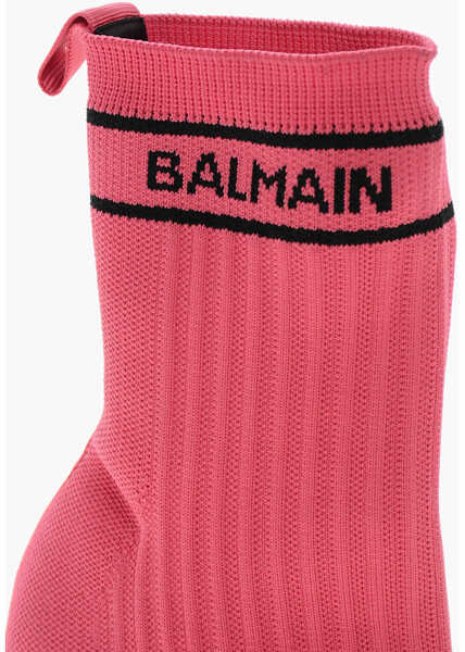 Botine Balmain Ribbed Fabric Boot Skye-Knit Sock Ankle Boots With Heel 10Cm Pink Femei (BM 19370873) 4