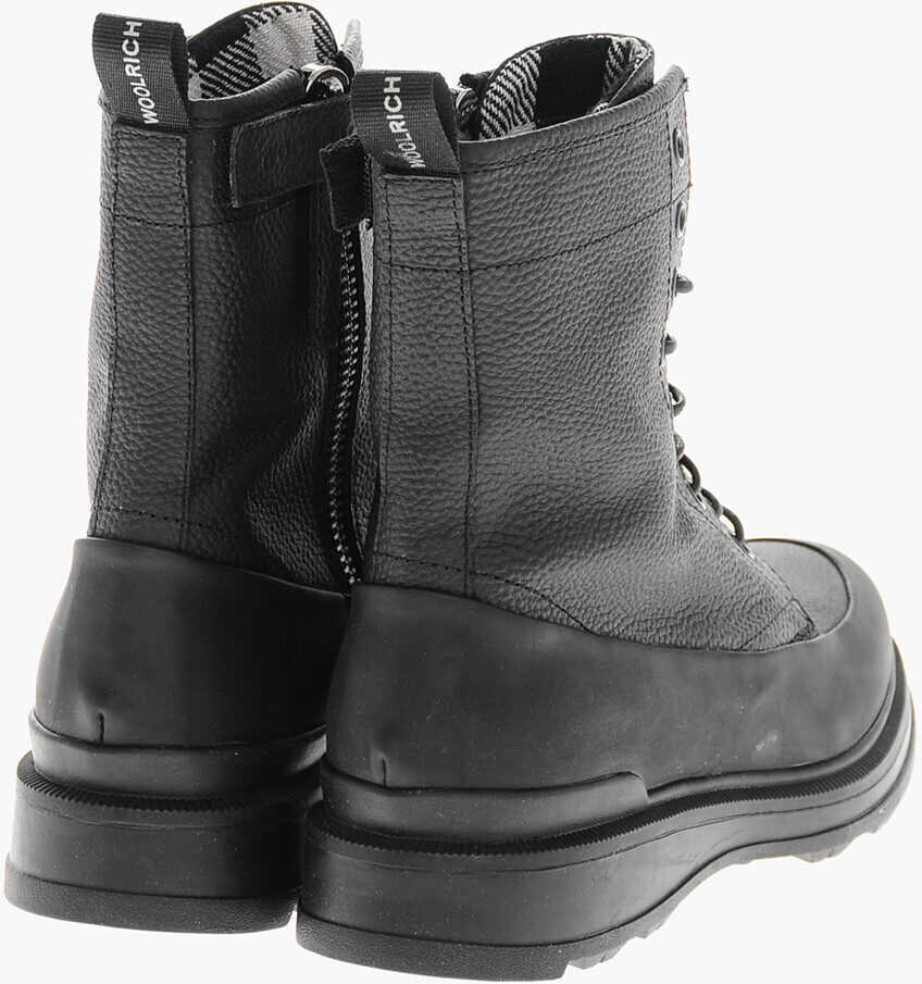 Botine Woolrich Textured Leather City Combat Booties With Inner Zip Black Femei (BM 19370906) 2