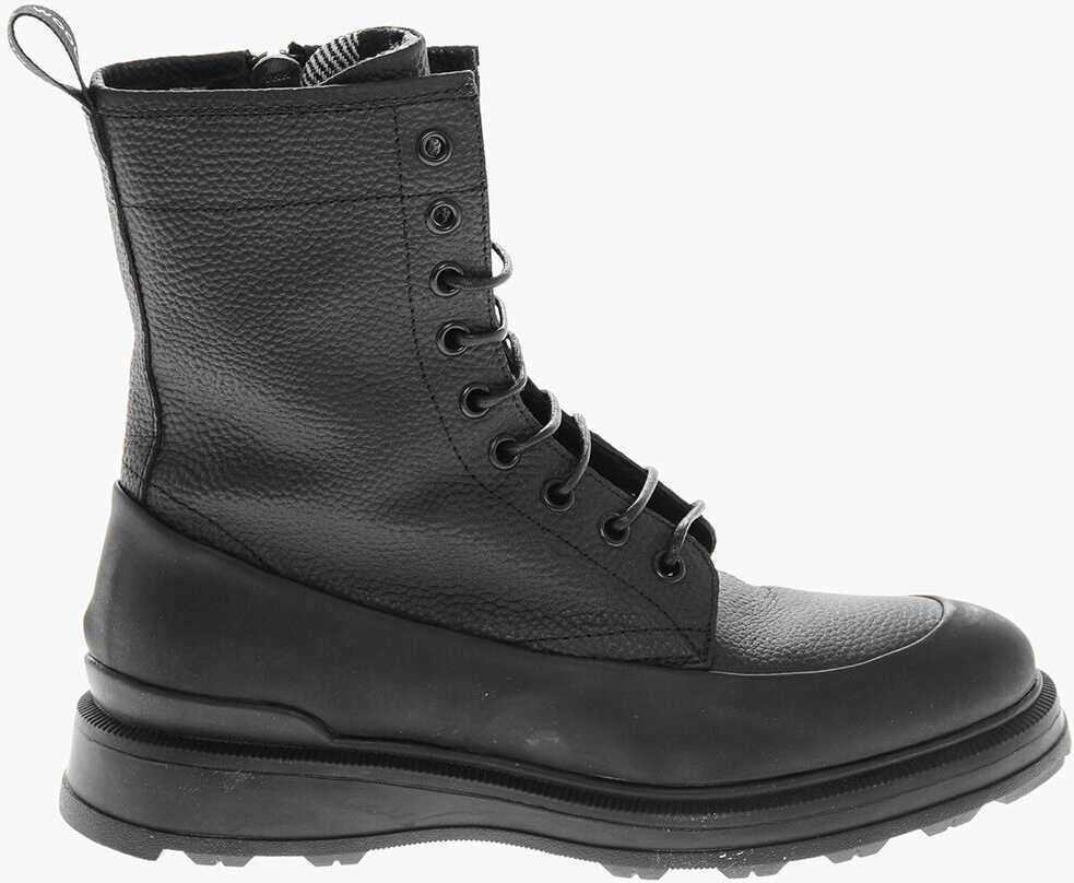 Botine Woolrich Textured Leather City Combat Booties With Inner Zip Black Femei (BM 19370906) 3
