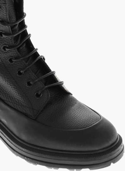 Botine Woolrich Textured Leather City Combat Booties With Inner Zip Black Femei (BM 19370906) 4