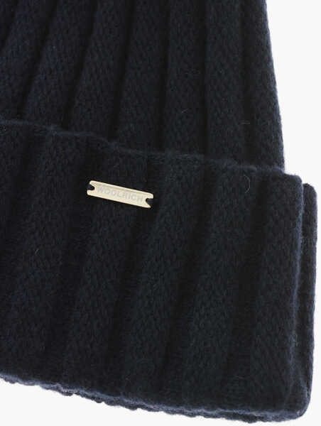 Caciuli Woolrich Cashmere Blend Beanie With Fur Pompom Blue Femei (BM 19370915) 2