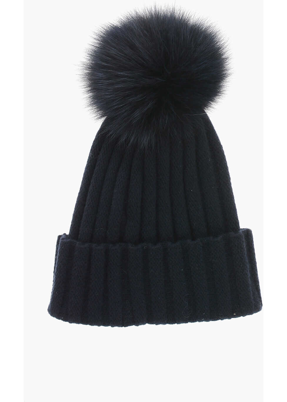 Caciuli Woolrich Cashmere Blend Beanie With Fur Pompom Blue Femei (BM 19370915) 3
