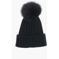 Caciuli Woolrich Dama - Caciuli Woolrich Cashmere Blend Beanie With Fur Pompom Blue Femei (BM 19370915) - B-mall.ro