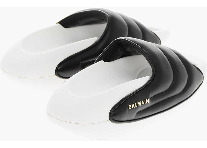 Sandale Balmain Quilted Leather B-It-Puffy Sandals With Sole 5Cm Black & White Barbati (BM 19370927) 2
