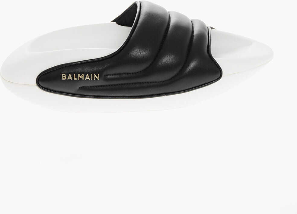 Sandale Balmain Quilted Leather B-It-Puffy Sandals With Sole 5Cm Black & White Barbati (BM 19370927) 3