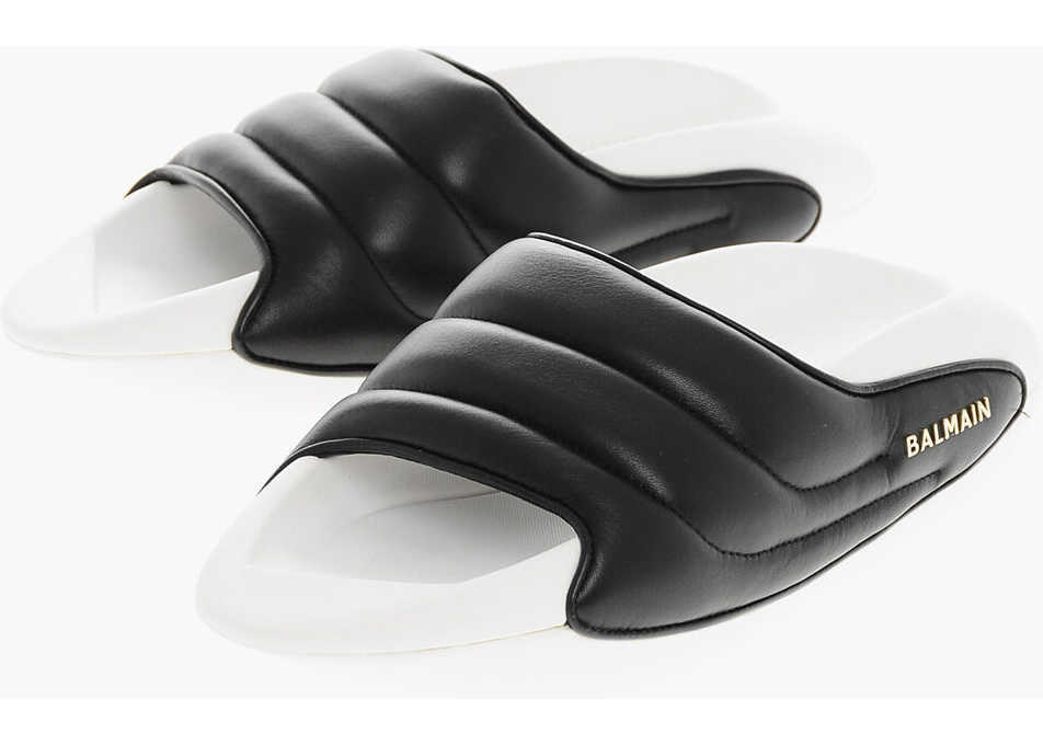 Sandale Balmain Quilted Leather B-It-Puffy Sandals With Sole 5Cm Black & White Barbati (BM 19370927) 1