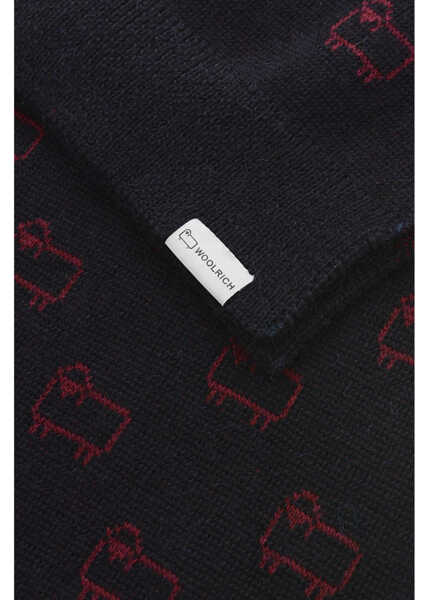 Esarfe Woolrich Jacquard Alpaca Blend Scarf With Sheep Motif Blue Barbati (BM 19370936) 3