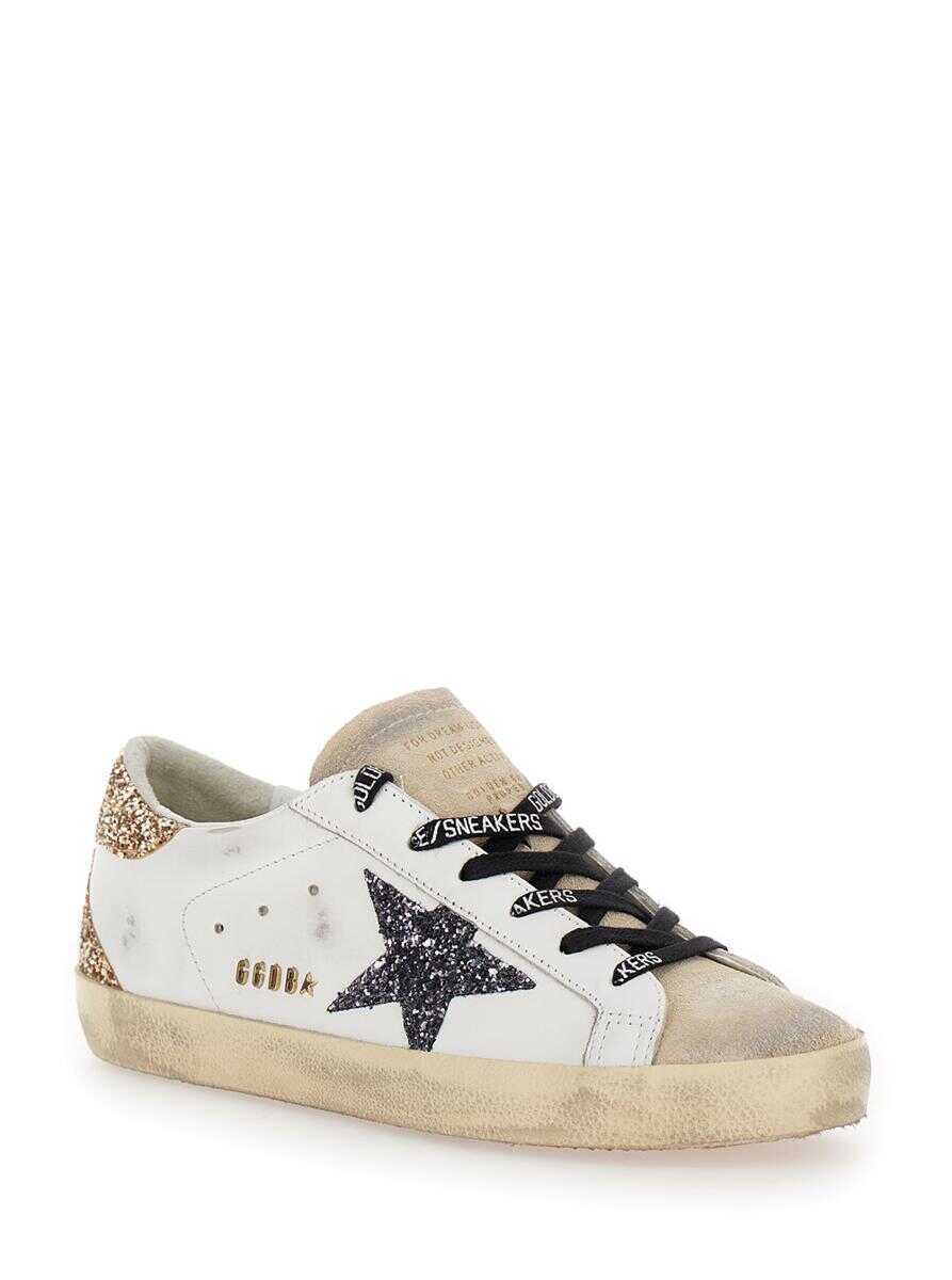 Sneakers Golden Goose Superstar White Low Top Sneakers With Glitters In Used Effect Leather Woman WHITE Femei (BM 19371411) 2