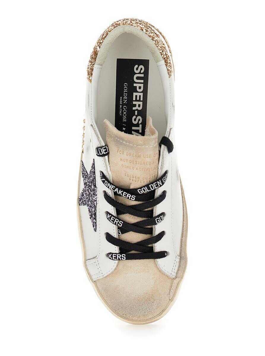 Sneakers Golden Goose Superstar White Low Top Sneakers With Glitters In Used Effect Leather Woman WHITE Femei (BM 19371411) 4