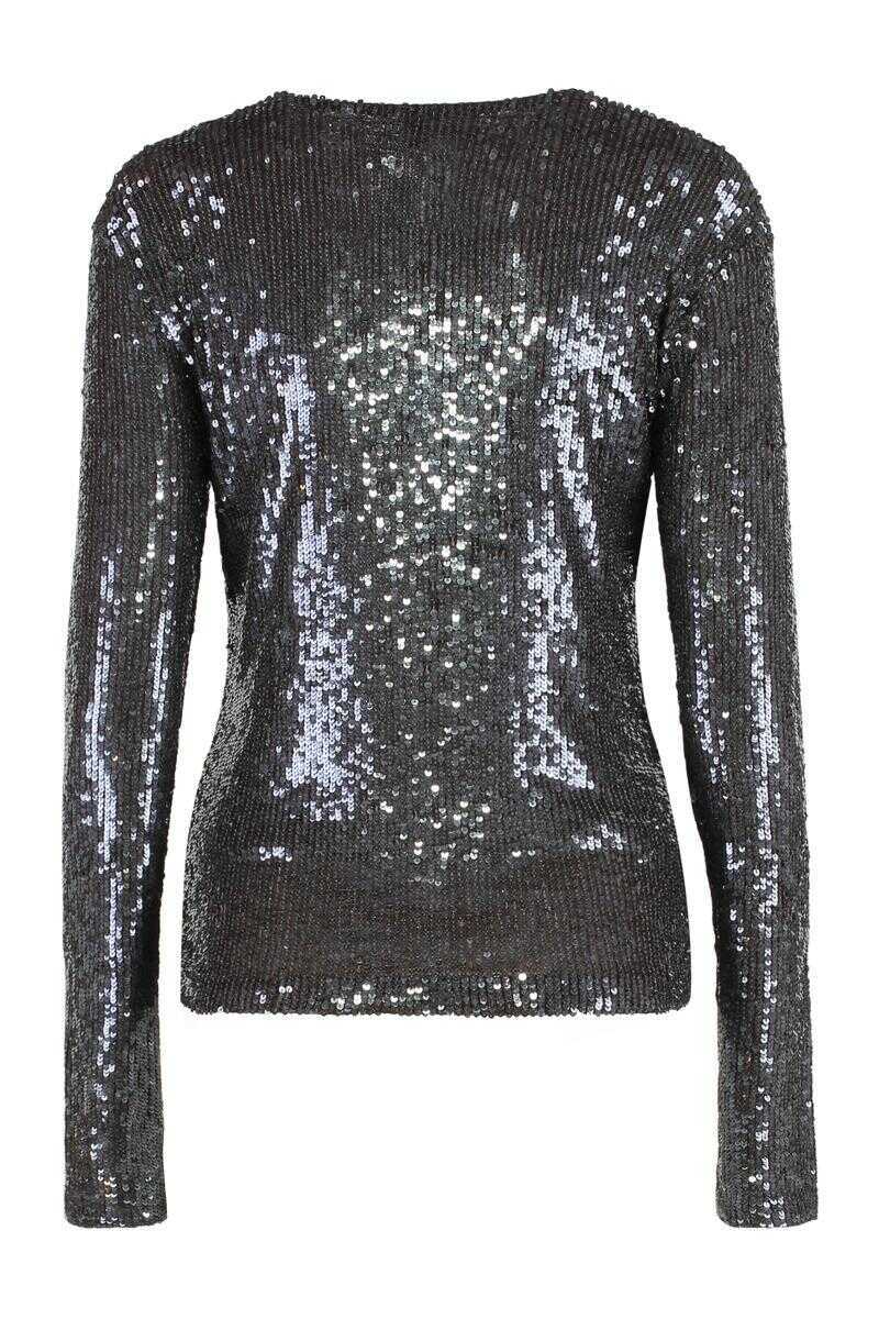 Topuri P.A.R.O.S.H. P.A.R.O.S.H. Long-Sleeved Top With Sequins BROWN Femei (BM 19372536) 2