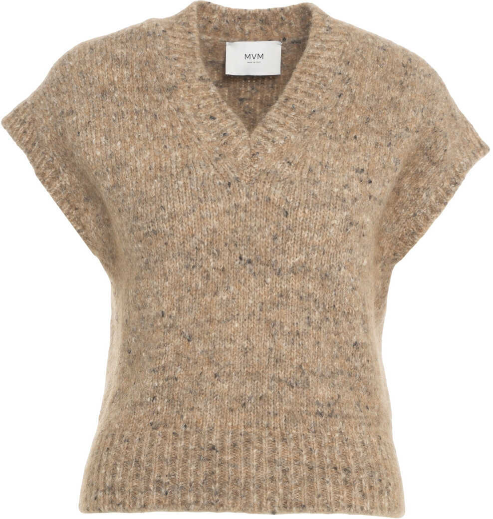 Pulovere MVM Knit sweater with V-neck Beige Femei (BM 19376213) 2