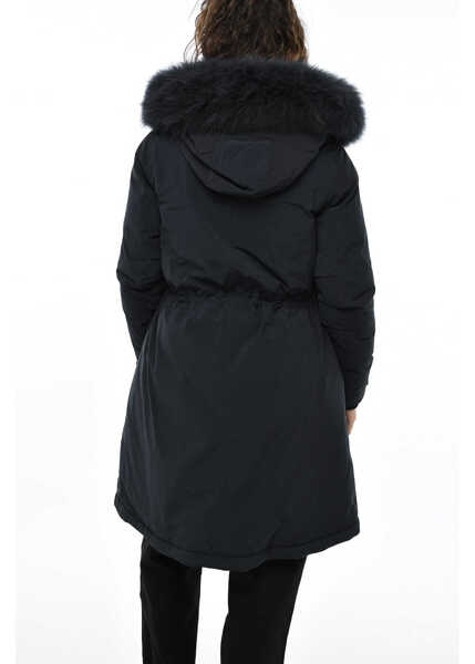 Geci de iarna Woolrich Solid Color Keystone Down Jacket With Fur On Hood Blue Femei (BM 19376393) 2