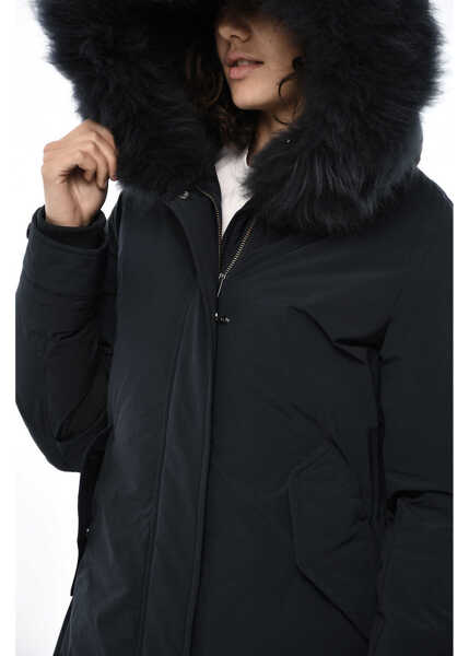 Geci de iarna Woolrich Solid Color Keystone Down Jacket With Fur On Hood Blue Femei (BM 19376393) 3