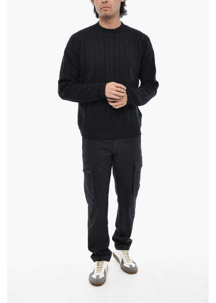 Pulovere Woolrich Virgin Wool Aran Motif Crew-Neck Sweater Blue Barbati (BM 19376405) 4