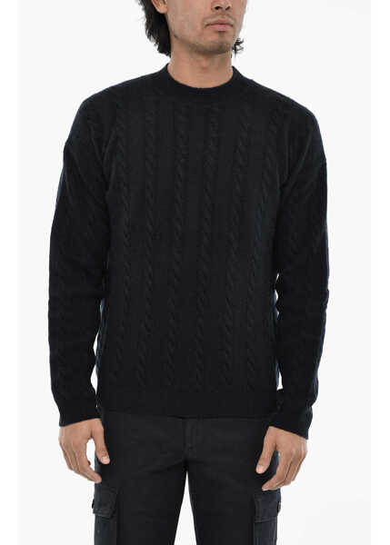 Pulovere Woolrich Virgin Wool Aran Motif Crew-Neck Sweater Blue Barbati (BM 19376405) 1