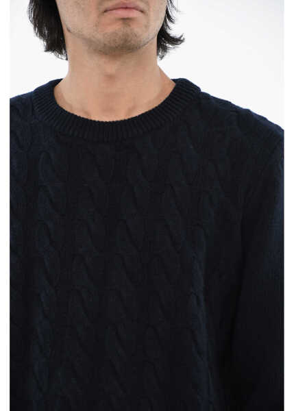 Pulovere Woolrich Virgin Wool Cable Knit Crew-Neck Sweater Blue Barbati (BM 19376408) 3