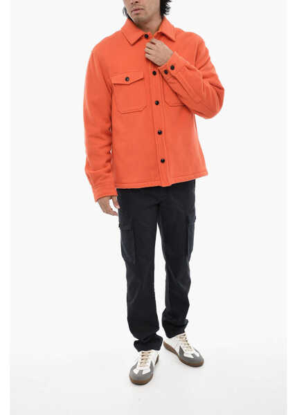 Jachete Woolrich Virgin Wool And Nylon Overshirt With Double Breast Pockets Orange Barbati (BM 19376441) 4