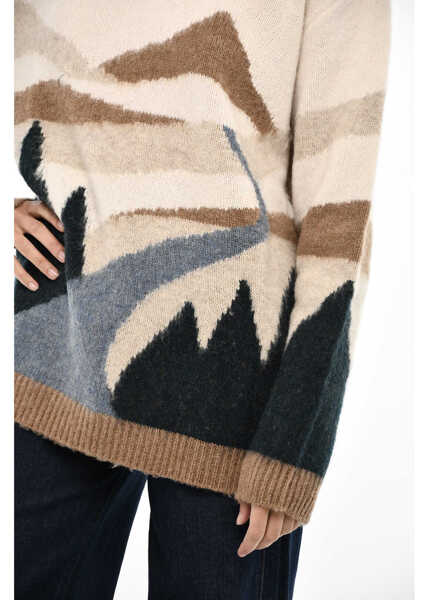 Pulovere Woolrich Virgin Wool Embroidered Landscape Turtleneck Sweater Beige Femei (BM 19376468) 3