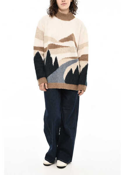 Pulovere Woolrich Virgin Wool Embroidered Landscape Turtleneck Sweater Beige Femei (BM 19376468) 4