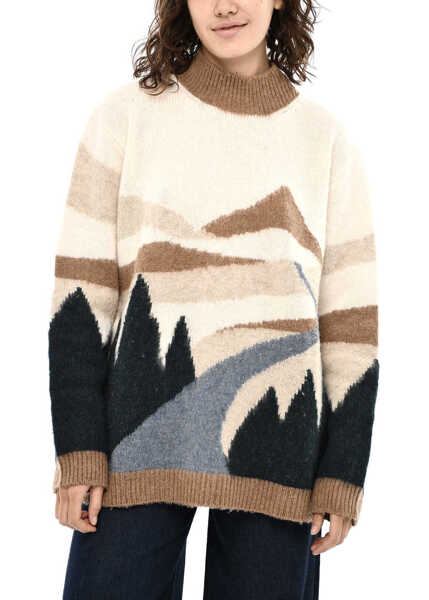 Pulovere Woolrich Virgin Wool Embroidered Landscape Turtleneck Sweater Beige Femei (BM 19376468) 1