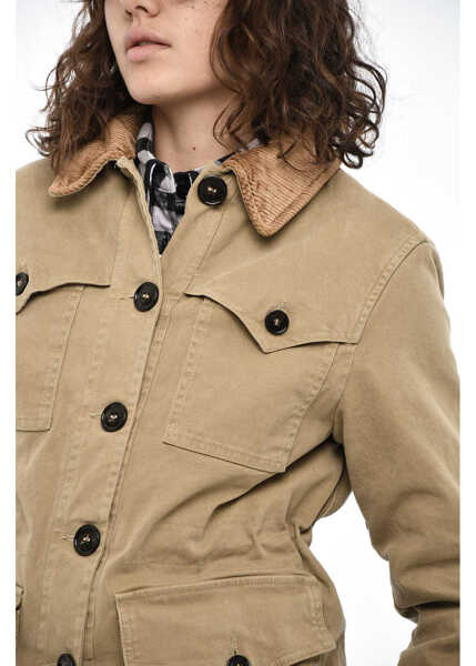 Jachete Woolrich Velvet Utility Jacket With Corduroy Neck Beige Femei (BM 19376483) 3