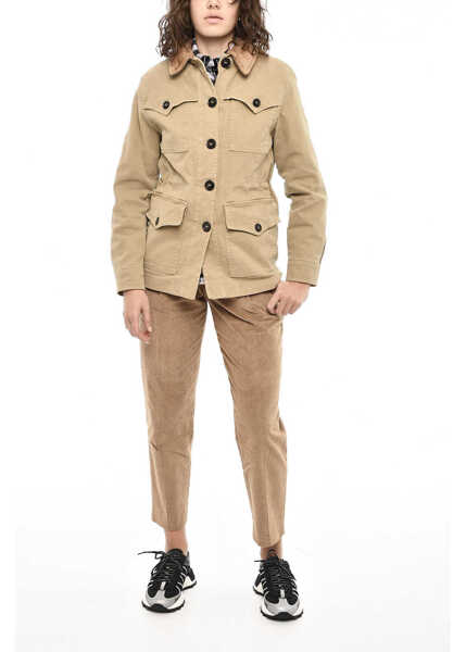 Jachete Woolrich Velvet Utility Jacket With Corduroy Neck Beige Femei (BM 19376483) 4