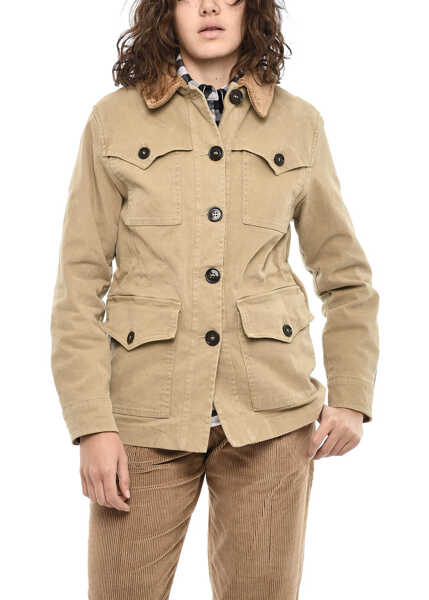 Jachete Woolrich Velvet Utility Jacket With Corduroy Neck Beige Femei (BM 19376483) 1