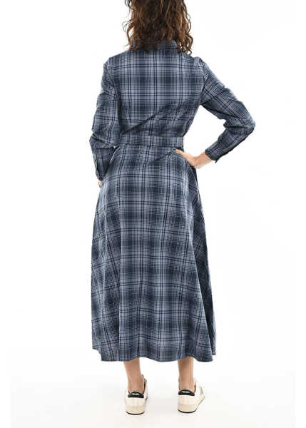 Rochii lungi Woolrich Check Maxi Shirt Dress With Belt Blue Femei (BM 19376873) 2