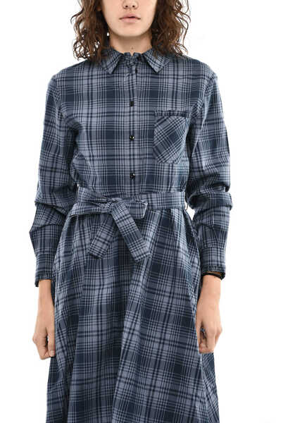 Rochii lungi Woolrich Check Maxi Shirt Dress With Belt Blue Femei (BM 19376873) 4