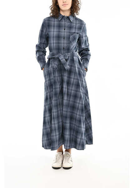 Rochii lungi Woolrich Check Maxi Shirt Dress With Belt Blue Femei (BM 19376873) 1