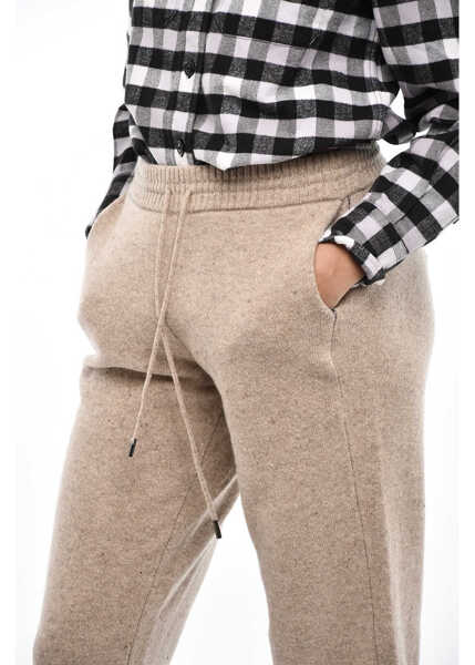 Pantaloni de trening Woolrich Virgin Wool Joggers With Ribbed Details Beige Femei (BM 19376885) 4